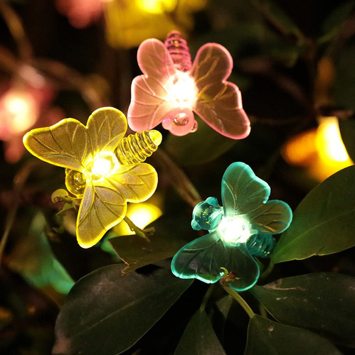 Guirnalda De Luces Solares De Mariposa Led Blanco Calido