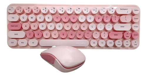 Kit Teclado + Mouse Rosado Kawaii Inalámbricos 32 Cms