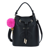 Bolso Dama Mano Emoji Drawstring Color Negro Diseño De La Tela Símil De Piel