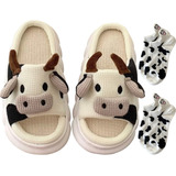 Pantuflas Vaca De Mujer Suaves Moda Cómodas Lino+2calcetines