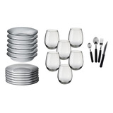 Set Vajilla Vaso Rigolleau Cubiertos Platos Aquamarine