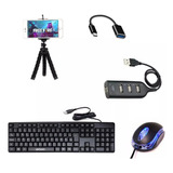 Kit Gamer Mobilador Teclado + Mouse Hub + Cabo Tipo C