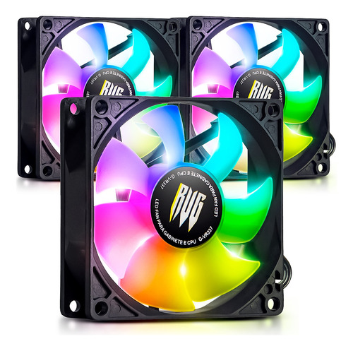 Kit 3 Cooler Fan Para Pc Cpu Ventoinha Air 80mm Led Rgb 12v