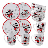 Vajilla Porcelana Mickey Y Minnie Navidad 4 Personas 12 Pzas