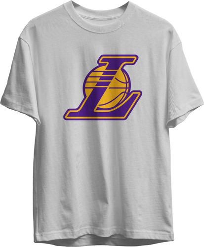 Remera Basket Nba Los Angeles Lakers Gris Logo Completo