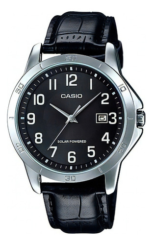 Reloj Casio Mtp-vs02l-1b Solar Correa Negro Bisel Plateado Fondo Negro Mtp-vs02l-1b