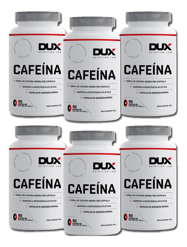 Kit 6 Uniades Pote 90 Cápsulas Dux Nutrition Cafeína Anidra
