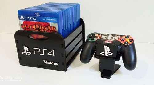 Kit - Porta Jogos Personalizado C/ Nome + Porta Controle Ps4