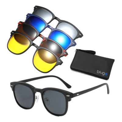 Lentes Clip On 6 En 1 Armazón Con Sobrepuestos Magnéticos de sol Polarizado T2218 Color Negro | Envío gratis