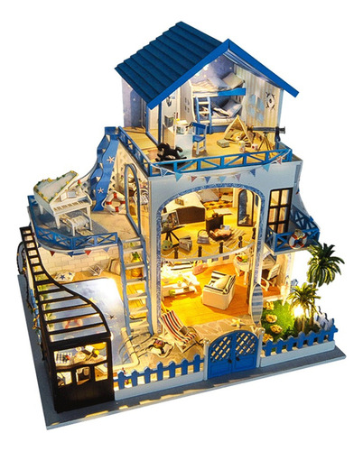 3d Diy Miniatura Casa De Azul Casa De W/muebles A Prueba De