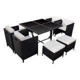 Comedor Para Jardin Juego De 8 Sillas Y Mesa Mimbre Sintetic Estructura Negro