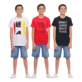 Combo 3 Camisa Camiseta Infantil Meninos Estampada 10 A 16