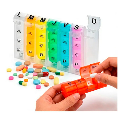 Portabs Pastillero Semanal 4 Tomas Diarias Organizador De Pastillas Vitaminas Píldoras, Pastillero Grande 28 Compartimientos | Meses sin interés
