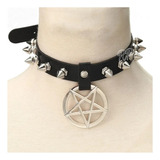 Collar, Choker Pentagrama Y Puntas Correa Ajustable 