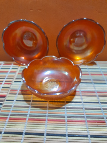 Set De 3 Compoteras Antiguas Carnival Glass Art 2293