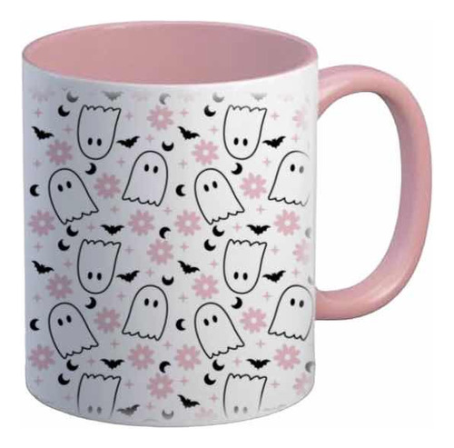 Taza De Cerámica Fantasmas Y Flores Halloween Ghost