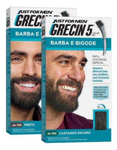 Kit 2 Tintura Grecin 5 Gel Barba E Bigode 28g M-100 E M-110