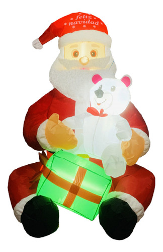 Figura Navideña Inflable Mini Santa Con Regalo Y Oso 1.2m