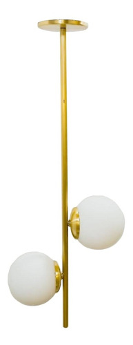 Lampara Colgante Techo Recta Bronce Globo Opal 2 Luces 