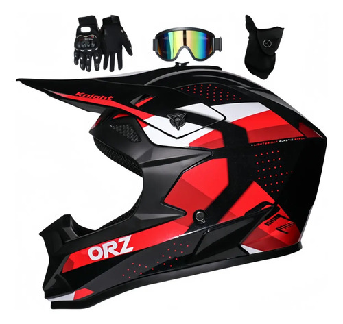 Casco Motocicleta Todoterreno Con Gafas+máscara+guantes Orz2
