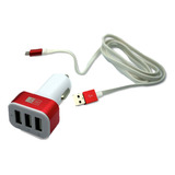 Cargador Auto 3 Ptos C/cable Micro Case Logic Color Blanco/rojo