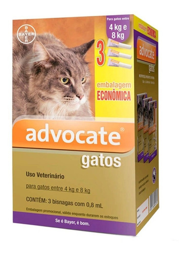 Combo Advocate Gatos 4 A 8kg Antipulgas 3 Pipetas Promoção