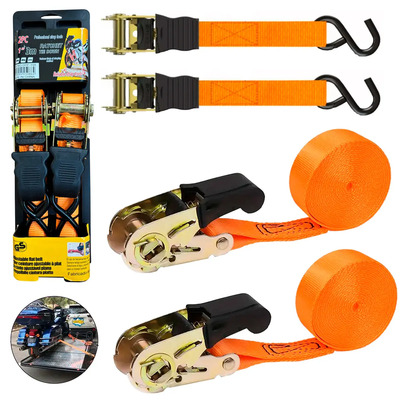 Sujetador Matraca 2pz Auto Moto Carga Agarre Eslinga 250kg Naranja 2pz