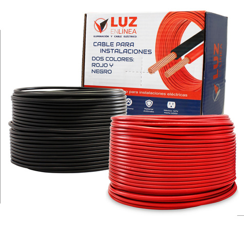 Pack Con 2 Rollos 100m Cable Calibre 12 Rojo Y 100m Calibre 12 Negro Thw Cca Pvc 75°c  Marca Luz En Linea