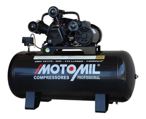 Compressor De Ar Elétrico Motomil Cmw-15/175 Monofásica 175l 3hp 127v/220v 60hz Preto