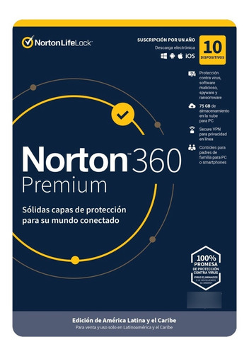 Antivirus Norton 360 Premium 10 Dispositivos 2 Años