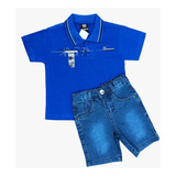 Kit Shorts 2 Peças 10 Ao 14 + Camisa Polo Infantil Menino