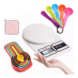 Báscula Electrónica Digital 10kg/1g Y Set De Tazas Medidoras Color Color Mezclado