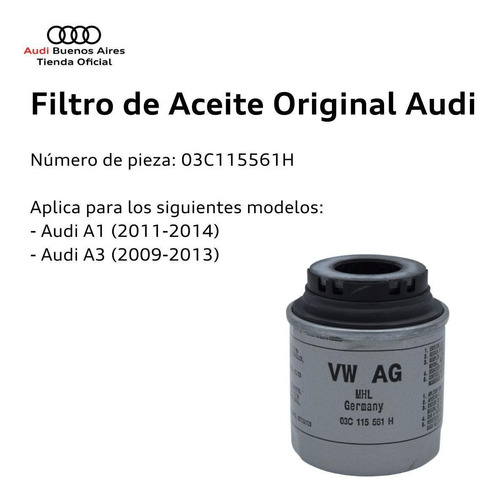 Filtro De Aceite Original Audi A1 Volkswagen Polo 2015 Al Foto 2