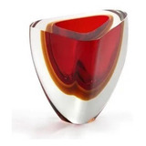 Vaso Triangular Cristal Murano Bicolor Vermelho Com Âmbar N4