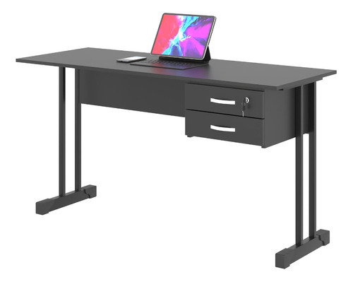 Mesa Escrivaninha Home Office 2 Gavetas Pés Aço Ethos 100 Cm