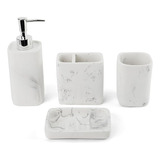 Set De Baño X4 Piezas Simil Marmol Vaso Dispenser Jabonera