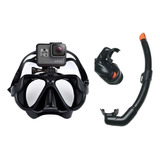 Kit Máscara De  Mergulho Com Suporte Go Pro+ Snorkel