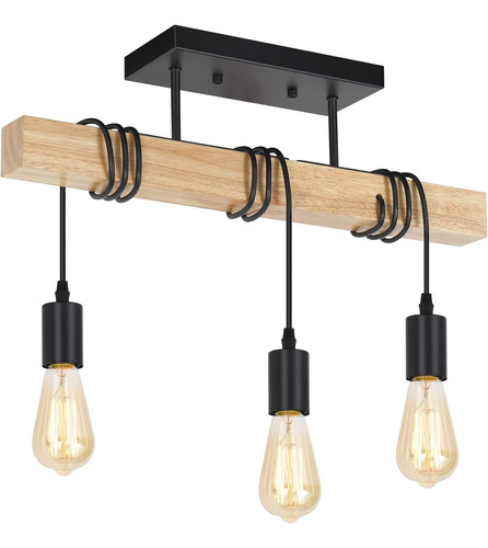 Lámpara Colgante Industrial Vintage Madera Luz Techo Loft