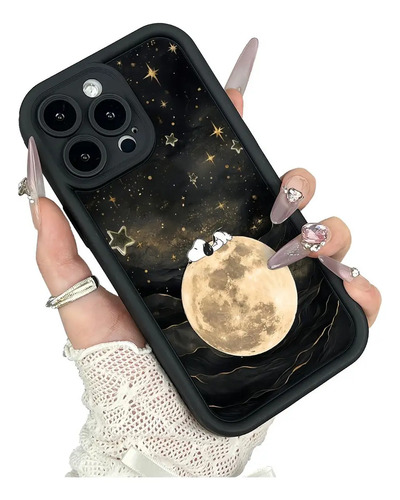Funda iPhone 17 16 15 14 13 12 Pro Max Plus Snoopy Silicona Uso Rudo Diseno Nocturno Estilo Cosmico Estrellas Brillantes Y Luna Encantadora