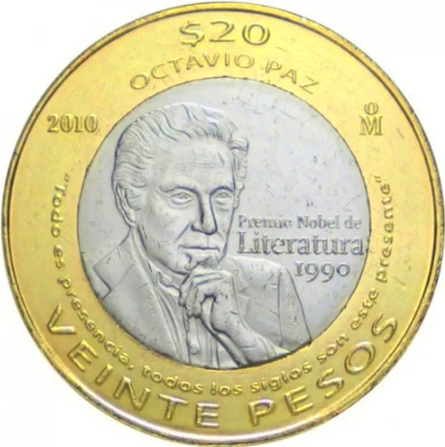 1 Moneda De 20 Pesos Octavio Paz Nobel Muy Circulada Regular