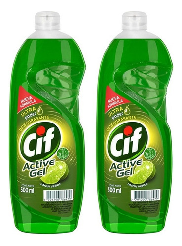 Detergente Cif Active Gel Limón Verde 2u De 500ml