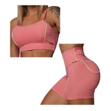 Conjunto Short Empina Bumbum + Top Nature Peach Moving