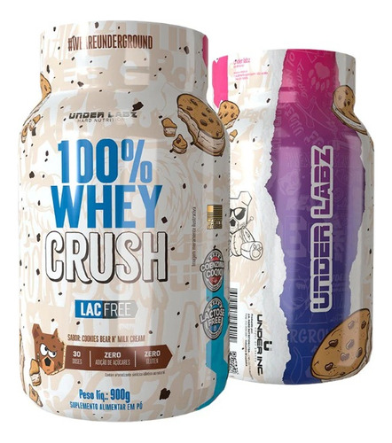 Whey Protein 100% Crush Zero Lactose Coenzima Q10 Under Labz Sabor Whey Crush Cookies 900g