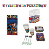 Kit Decoracion Completo Vasos+platos Superman 12niños