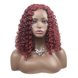 Peluca Corta Rizada Afro Rojo Vino Para Mujer