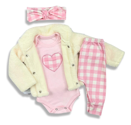 Conjunto Roupa De Bebê Menina Inverno Frio Casaco Tedy V2