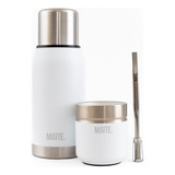 Set Termo Matte White 750 Cc + Mate Ds Pro + Bombilla 