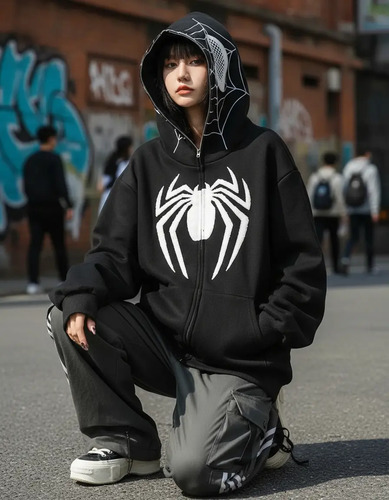 Sudadera Spiderman Con Cremallera De Máscara Y Ojos