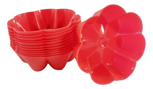 Kit 12 Forma Silicone Para Cupkape Flor 50ml 6,5x2,5cm Cor Vermelho