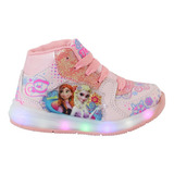 Tenis Niña Bota Frozen Elsa Ana Luces Led Bebe Comoda Botin